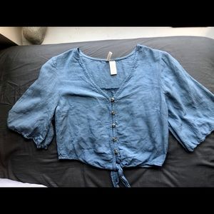 Blue Crop Tie Shirt